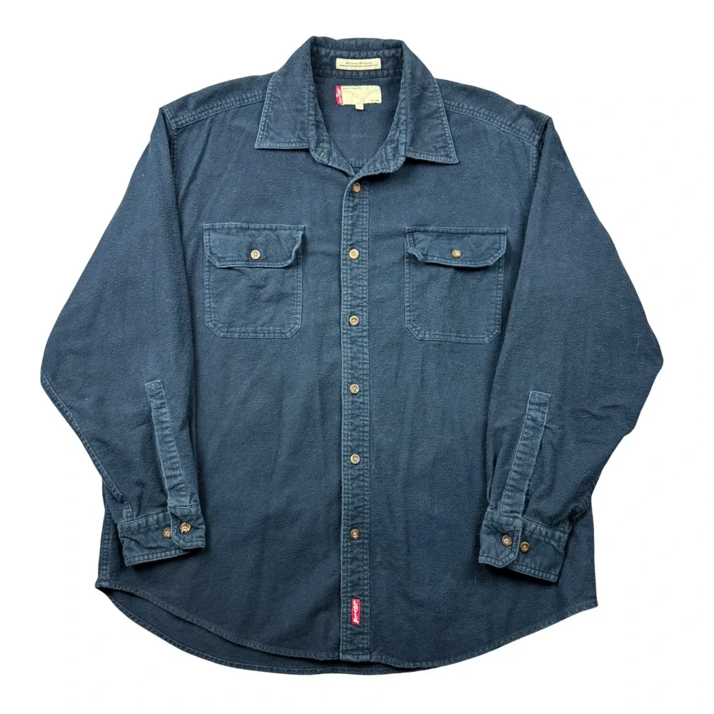 Levis Mens XL Navy Blue Heavyweight Cotton Flannel Button Down Shirt Long Sleeve